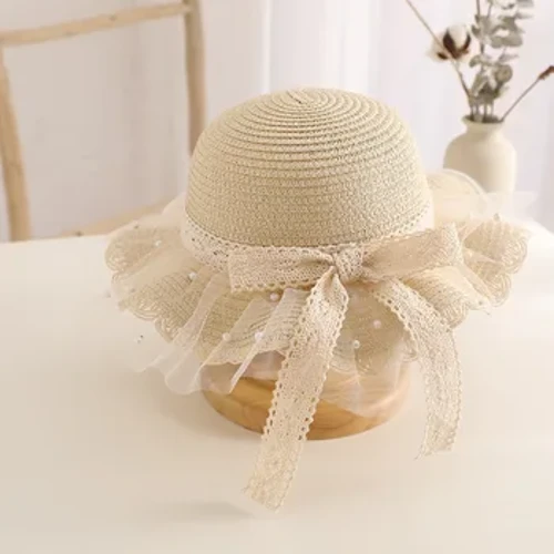 Tamaititi Straw Hat Summer Fashion Lace Penina Pepe Teine Hat Hats Femalagaa'i Pepe La Puipuia pulou Matafaga Panama mo 2-8 Tausaga Tamaiti