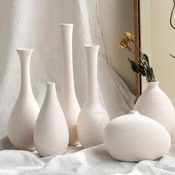 Fâs Pen Bwrdd Gwyn Nordig Fâs Blodau Ceramig Addurn Ystafell Fyw Crochenwaith Cartref a Pot Porslen Addurn Ystafell Fyw