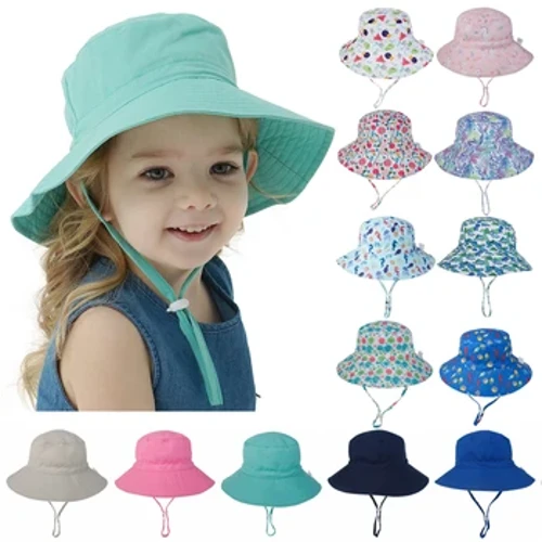 Summer Baby Sun Cap Baby Sun Hat Para sa Mga Babae at Lalaki Panlabas na Leeg Panakip sa Tenga Anti UV Kids Beach Caps Bucket Cap 0-8 Taon