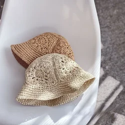 Yeni Yaz Çocuklar Hasır Şapka Yaz Kız Bebek Gezi güneş şapkası Retro Içi Boş Plaj Güneş Koruyucu Hasır Havza Şapka Bebek Balıkçı Kap
