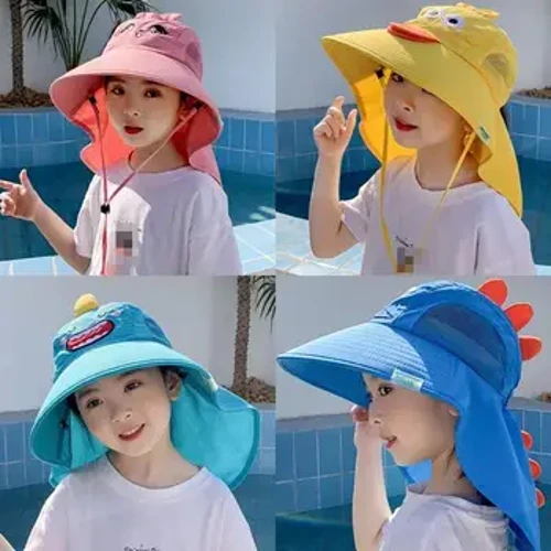 Plant Hat Haul Plant Haf Awyr Agored Gwddf Clawr Clust Capiau Traeth Amddiffyn UV Gwrth Plant Bachgen Merch Teithio Cap Fflap i Blant