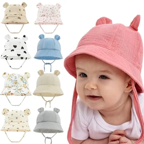 Muslin Nón Sơ Sinh Mùa Hè Cho Trẻ Sơ Sinh Nón Cho Bé Gái Bé Trai In Hình Dễ Thương Người Cá Mũ Tập Đi Trẻ Em Panama Mặt Trời Nắp 3-12 M