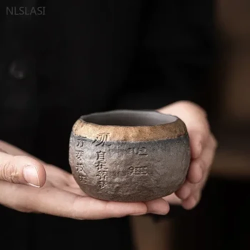 120ml szorstka ceramika ręcznie robiona ulga Sutra serca Zen kubek ceramiczny mistrz indywidualny pojedynczy kubek chiński przenośny kubek do herbaty