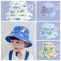 1-5 anos de impressão dos desenhos animados bebê balde chapéu algodão respirável crianças pescador chapéu infantil toddle chapéu de sol com cordão boné do bebê