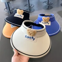 Söt Bear Baby Barn Solhattar Barn Stor Brätte Visir Hat Keps Utomhus Strand Solskydd Sommar hattar för pojkar Flickor 4-12 år gamla
