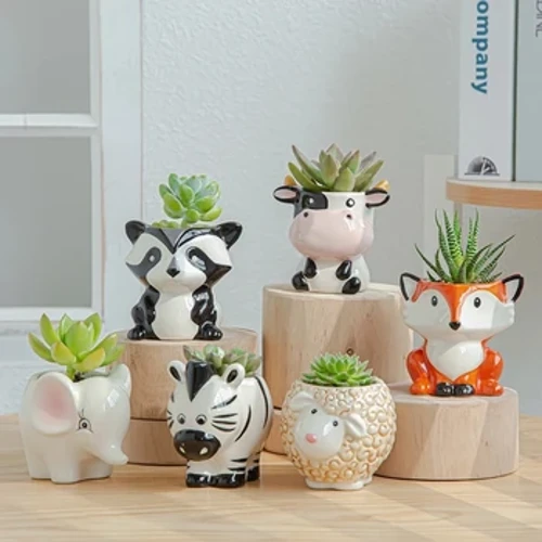 Bắc Âu Phong Cách Mới Gốm Động Vật Hoa Hoạt Hình Ngựa Vằn Cừu Đầu Bò Mini Nồi Hút Mật Cây Chậu Cây Cảnh Trang Trí Nhà Cửa
