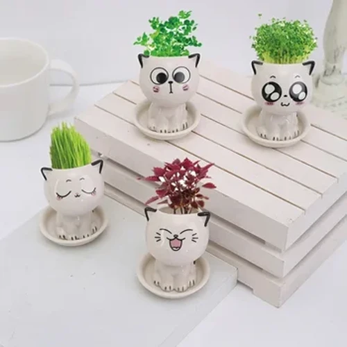 Seramik Saksı Mini Kedi Şekilli Karikatür Sevimli Saksı Bitki Masaüstü Saksı İfade Kedi saksı Masası Süslemeleri Küçük Süs