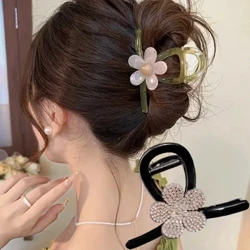 Mode Rhinestone Blomma Hårklo 8CM Flerfärgad Akryl Hårklämmor för Kvinnor Flickor Bad Hästsvans Hårnål Huvudbonader Julklappar