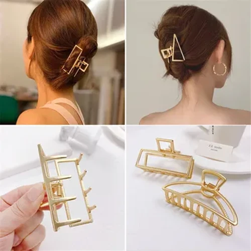 Gheare de păr pentru femei, de aur, pentru fete, cleme de păr metalice, solidă, geometrică, accesorii pentru păr pentru femei