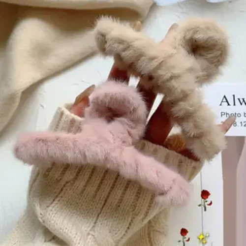 Grampos de cabelo de pelúcia fofos, 7 a 1 peças, pele falsa, garras de cabelo, outono inverno, grampos de cabelo, moda feminina, acessórios de cabelo