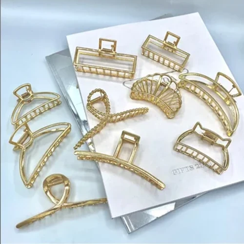 Thời trang Nữ Rỗng Hình Học Kẹp Tóc Kim Loại Vuốt Tóc Thập Kẹp Tóc Đầu Chống Trơn Trượt Tóc Càng Cua Màu Vàng Phụ Kiện Tóc