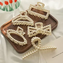 Koreanska Imitation Pearl Hårnålar Geometriskt Hår Klor Bad Stor Catch Clip Haj Clip Baksida Huvud Hårklämma Kvinnor Håraccessoarer