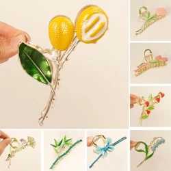 Tươi Sầu Riêng Kim Loại Tóc Tóc Móng Vuốt Dầu Trái Cây Thả Hoa Cá Tính Trái Cây Ngộ nghĩnh Vuốt Tóc Kẹp Tóc Cho Nữ Cô Gái mũ Đợi Đầu Đa Năng