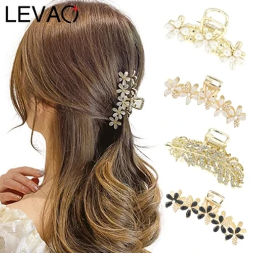 LEVAO Kvinnor Elegant Strasslegering Hårklo Metall Blomma Mode Huvudbonader Åkerfräken Krabba Klostänger Håraccessoarer