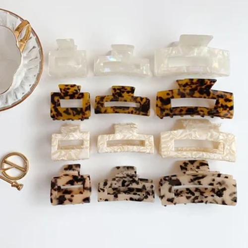 Muweordy Bagong Acetate Claw Clip Leopard Hair Claw Malaking Geometric Hollow Square Crab Hair Clip para sa Babae Pambabae Mga Accessory ng Buhok