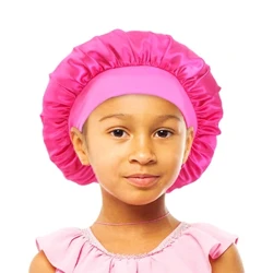 Nye Barn Jenter Gutter Satin Nattsøvnhette Bredt bånd Elastisk turban Hodeplagg Bonnet Hårpleie Lue Natthette Skjerf Bandana