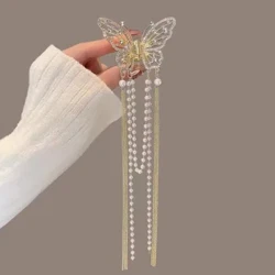 Pince à cheveux avec pompon en perles et papillon pour femme, pince à cheveux en strass, coréen Simple, queue de cheval de requin, pince en crabe, accessoires pour cheveux pour filles, nouvelle collection 2023