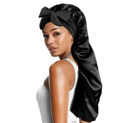 Novas mulheres longas oversized elástico cetim gorro dormir com fita respirável dormir boné turbante sono headwear bandanas