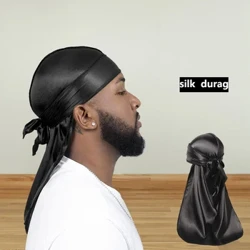 Uzyn guýrukly “Unisex” ulular Satin Doo Rag Durag Bandanas Cap Pirate Hat Turban Erkekler Hip Hop Kelleli Biker Kellä geýilýän Aýallar