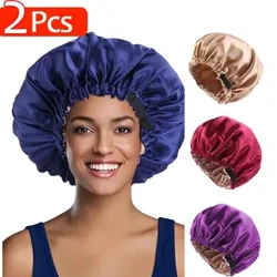 2 Pcs Set Nui Satin Bonnet Silk Night Moe Cap Long Satin Bonnet me ke poʻo naʻe Band Bonnet Edge Wrap no ka lauoho wahine.