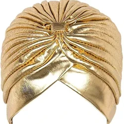 Ibhande le-Metallic Turban Head Ukugoqa Isigqoko sebhande lasekhanda Ibhande legolide nombala wesiliva I-Hijab Head Gqoka i-Beanie Hat Muslim Chemo Cap
