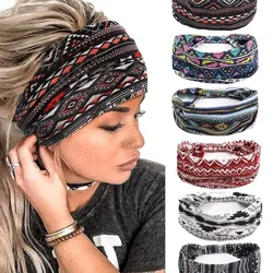 Bandana Lebar Bandana untuk Wanita Boho Bandeau Ikat Kepala Simpul Rambut Syal Band Peregangan Bunga Dicetak Non Slip Ikat Kepala Elastis