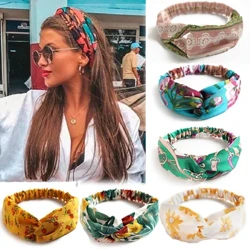Moda Emakumeen Nesken Udako Bohemiako Ile Bandak Inprimatu Buruko Bandak Vintage Cross Turban Bandan Bandanak Ile Bandak Ile Osagarriak