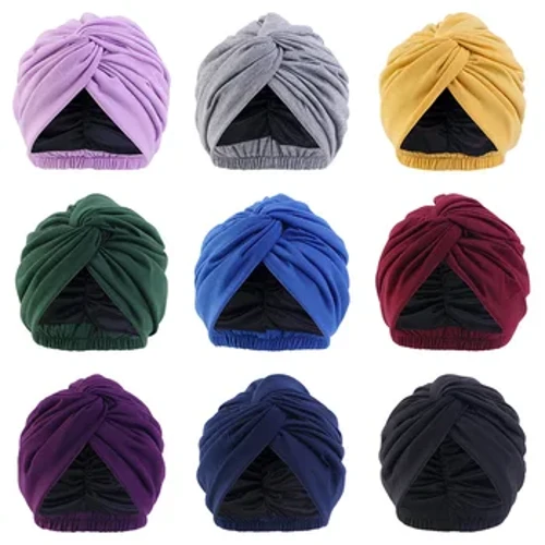 Vrouwen Dubbellaags Satijnen Voering Stretch Tulband Hoed Cross Ruche Chemo Slaap Cap Twist Bandana Moslim Hijab Hoofddoek India Hoed