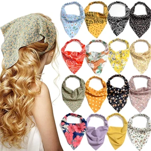63 Arddull Bohemia Bandana Ar gyfer Merched Bandiau Gwallt Elastig Triongl Headscarf Argraffu Blodau Pen Wrap Sgarff Gwallt Affeithwyr Penwisgoedd