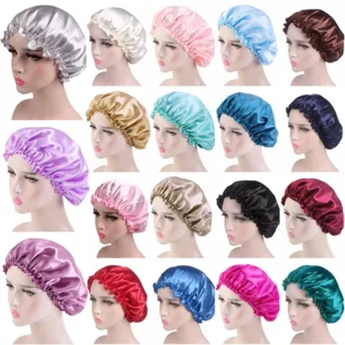 Nā pāpale mālama lauoho elastic band no nā wahine kala paʻa i ka satin moe pō pōʻai Femme uhi lauoho beanies nā pāpale ʻauʻau.