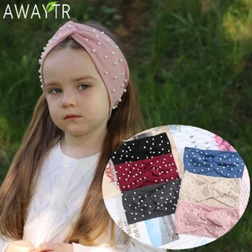 AWAYTR Wanita Ikat Kepala Mutiara Bandana Rajutan Sorban Bandana Musim Gugur Musim Dingin Elastis Ikat Rambut Aksesoris Rambut Hangat Hiasan Kepala