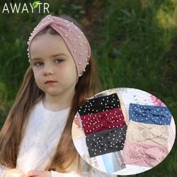 Awaytr faixa de cabelo feminina, faixa de cabeça com pérolas, turbante de malha, bandana, outono inverno, elástica, acessórios de cabelo quentes
