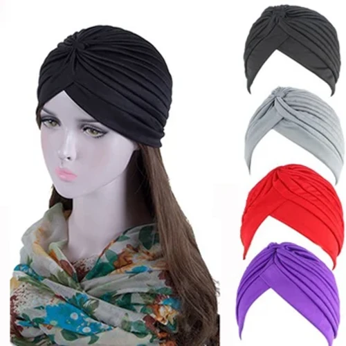 2019 Mainit na Bandana Kababaihan Stretchy Turban Muslim Hat Headband Warp Female Chemo Hijab Knotted Indian Cap Pang-adultong Head Wrap para sa mga Babae