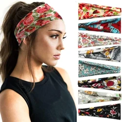 Menywod Headband Argraffu Twist Twist Eang Cotwm Gwau Chwaraeon Ioga Band Gwallt Clymog Headwrap Gwallt Affeithwyr Bandanas