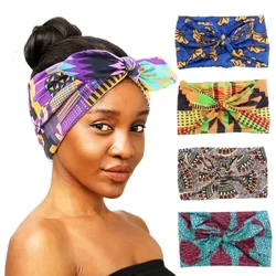 Argraffu Affricanaidd Merched Headband Cwlwm Arddull Bwa Stretch Bandana Colur Headwear Ioga Chwaraeon Band Gwallt Band Gwallt Affeithwyr