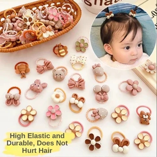 20 Stück/Set, süßes Haarband mit Cartoon-Bär und Kaninchen, elastisches Gummiband, Kopfbedeckung, Blumenschleife, Haar-Accessoires für Babys und Kinder, Ornamente
