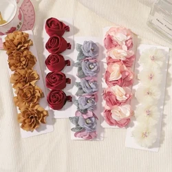 1 sett 3-5 stk Barn håndlagde chiffongblader Valmueblomst Hårklemmer Rullet rosestoff Hårblomster Barn Jenter Hårtilbehør