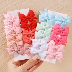 6 Pcs/10 Pcs Anak-anak Warna Solid Pita Busur Klip Rambut untuk Bayi Perempuan Buatan Tangan Ikatan Simpul Jepit Rambut Jepit Rambut Tahun Baru Aksesoris Rambut