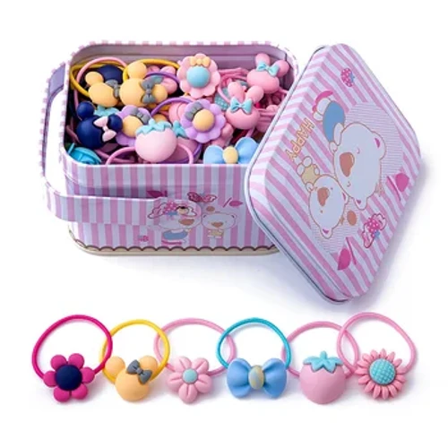 40 pçs/lote meninas acessórios para o cabelo caixa de presente elástico faixas de cabelo flor grampo de cabelo arcos nova faixa de cabelo bonito hairbands para crianças