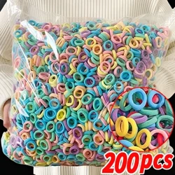 200/100pcs 여자 여자 다채로운 나일론 탄성 헤어 밴드 포니 테일 보유 소형 머리 넥타이 고무 밴드 스크랜치 헤어 액세서리
