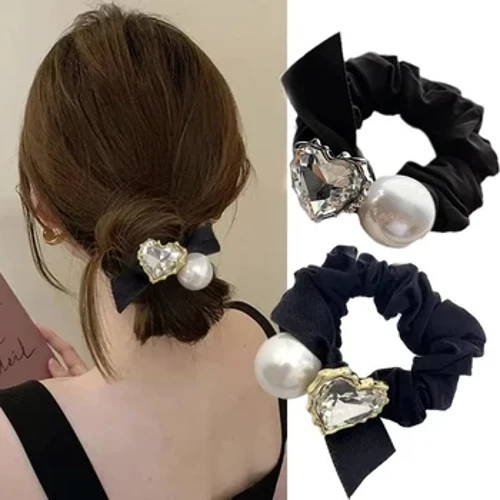 Elegantna gumica za kosu od umjetnih kristala u obliku srca Izvrsna imitacija biserne mašne Elastična traka za kosu za žene Držač za konjski rep Reglice Pokrivala za glavu