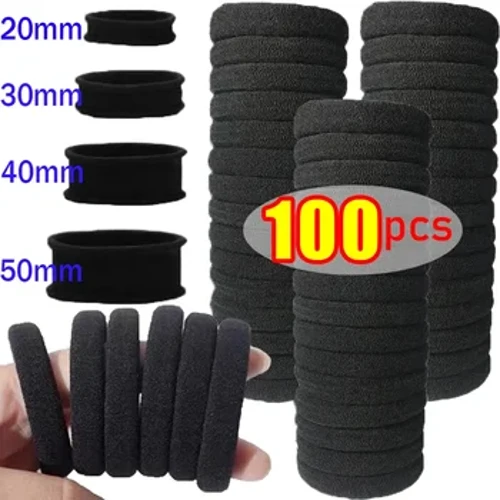 10/100ccs Bandiau Gwallt Sylfaenol Du Merched Merched Rhaffau Rwber Elastig Uchel Syml Scrunchies Band Pen Clymu Deiliaid Merlod 2-5cm