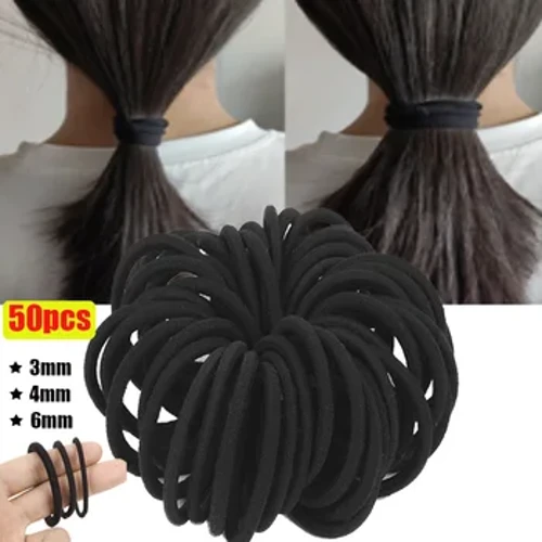 50pcs ʻeleʻele no ka lauoho mānoanoa a liʻiliʻi ka lauoho elastic Rubber Band kaula kumu hoʻopaʻa lauoho lauoho lauoho ponytail paʻa 3mm 4mm 6mm