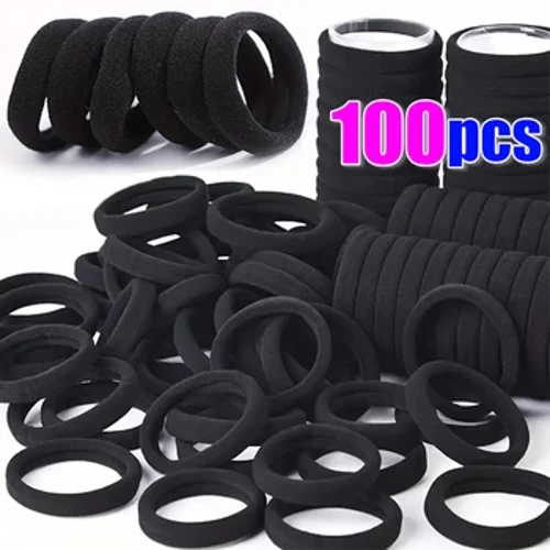 10/100ccs Bandiau Gwallt Sylfaenol Du Merched Merched Rhaffau Rwber Elastig Uchel Syml Scrunchies Band Pen Clymu Deiliaid Merlod 2-5cm