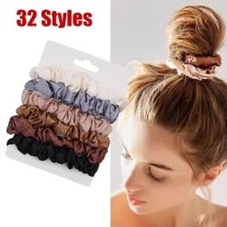 6 adet kadın moda Scrunchies saten ipek saç bağları halat kızlar at kuyruğu tutucular lastik bant elastik kafa bandı saç aksesuarları