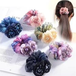 Tóc Đẹp Dây Cho Gril Bling Hoa Ngọc Trai Scrunchie Trong Suốt Đàn Organ Dây Buộc Tóc Thun Đuôi Ngựa Giá Đỡ Mũ Đợi Đầu Đa Năng