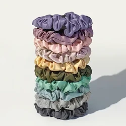 10cc/pecyn Merched Band Gwallt Elastig Lliwgar Croen Lliw Solid Scrunchies Satin 6.5cm Rhaff Gwallt Bach Band Pen Syml Tei Gwallt