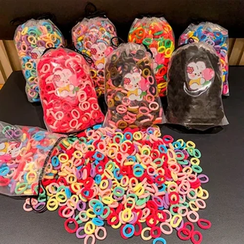 100 Pcs/Tas Anak-anak Permen Lucu Kartun Warna Solid Elastis Rambut Band Gadis Cantik Srunchies Karet Gelang Aksesoris Rambut Anak