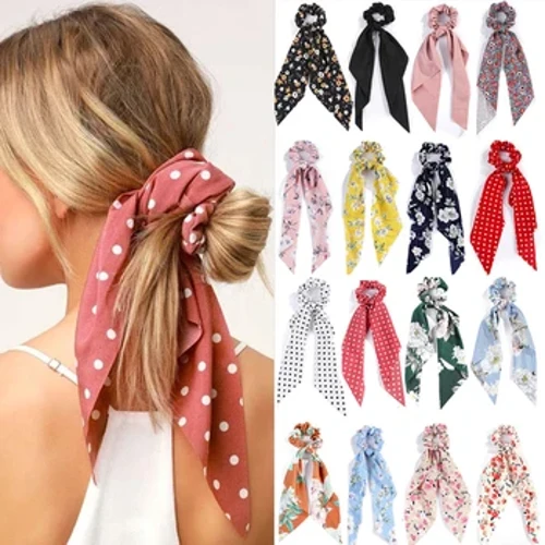 2023 moda stampa chiffon lungo nastro nastri per donne ragazze coda di cavallo sciarpa fasce elastiche per capelli cravatte accessori per capelli all'ingrosso