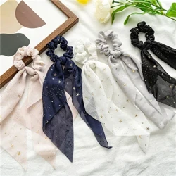 Uus šifoonist hobusesaba lint Läikiv Star Bow Hair Scrunchid Sõlmitud Bowknot Juukselipsud Elastsed juuksepaelad Juuste aksessuaarid